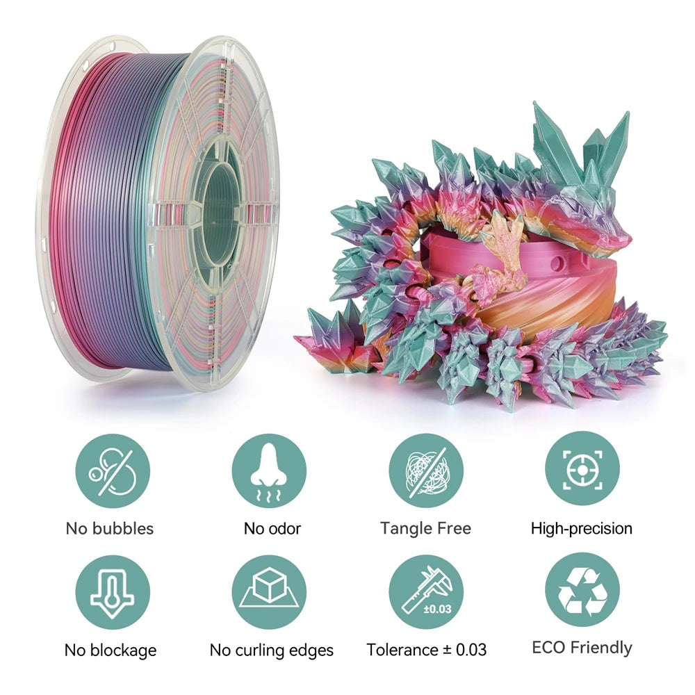 Rainbow Silk PLA Filament 1.75mm 1KG Multicolor  Materials Color  Smooth Silky