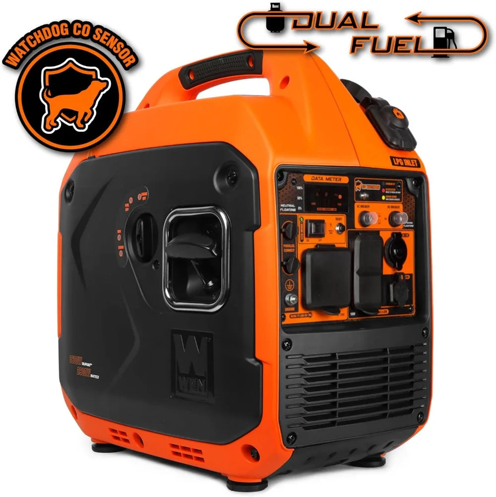 3600W Dual Fuel Portable Inverter Generator with CO Sensor, Quiet & RV Ready for Electronics