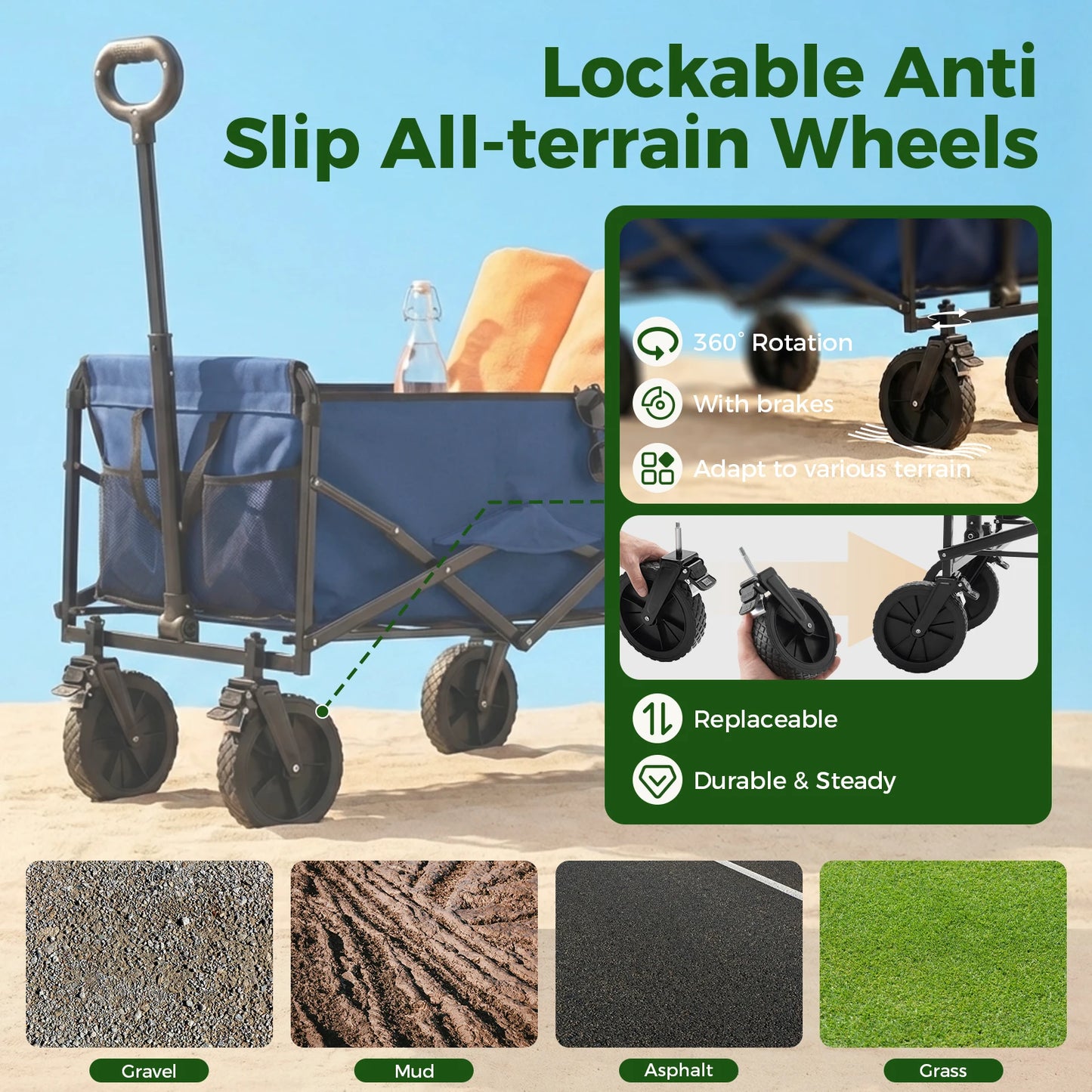 102L Heavy Duty Collapsible Wagon Cart Utility Folding Wagon with Wheels 330 lbs Weight Capacity