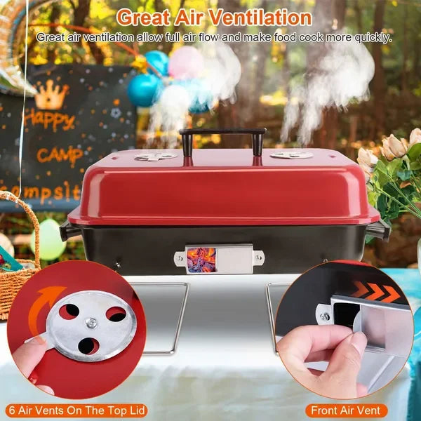 Portable Barbecue Smoker Charcoal Grill Outdoor Tabletop Grill Small Folding With Lid