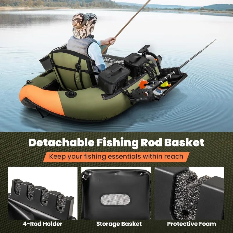 Inflatable Float Tube, Fishing Belly Boat w/ Fish Ruler,Pump,Storage Bag,Adjustable Straps,Fishing
