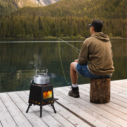 Portable Windproof Wood Heater with Burner Stove Bin for Camping Tent