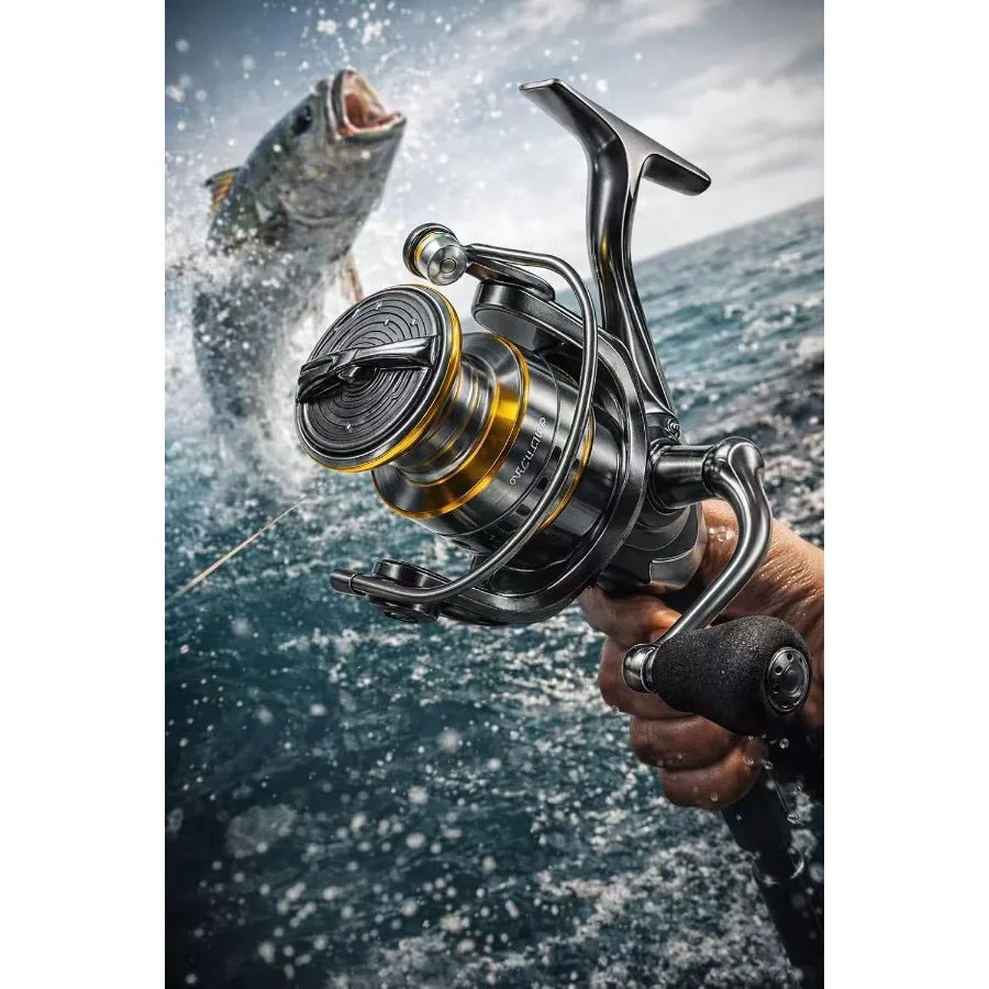 This Is a High-Efficiency Spinning Fishing Reel Featuring a Sturdy Handle, a High Gear Ratio, And a Strong Braking System, Ideal for Both Freshwater And Saltwater Fishing, Offering Smooth And Powerful High-Speed Performance