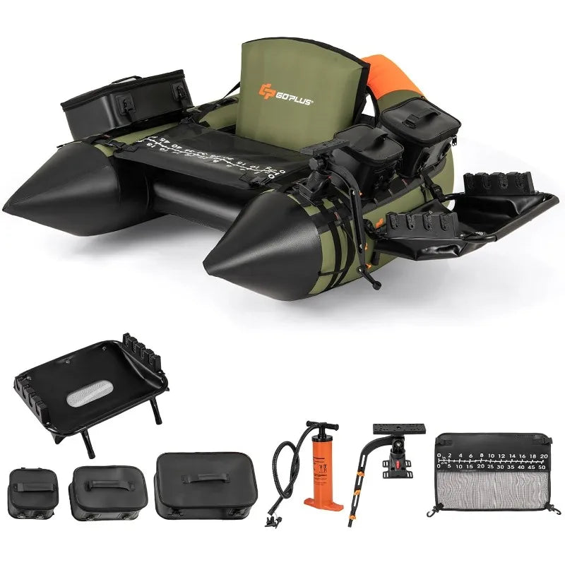 Inflatable Float Tube, Fishing Belly Boat w/ Fish Ruler,Pump,Storage Bag,Adjustable Straps,Fishing