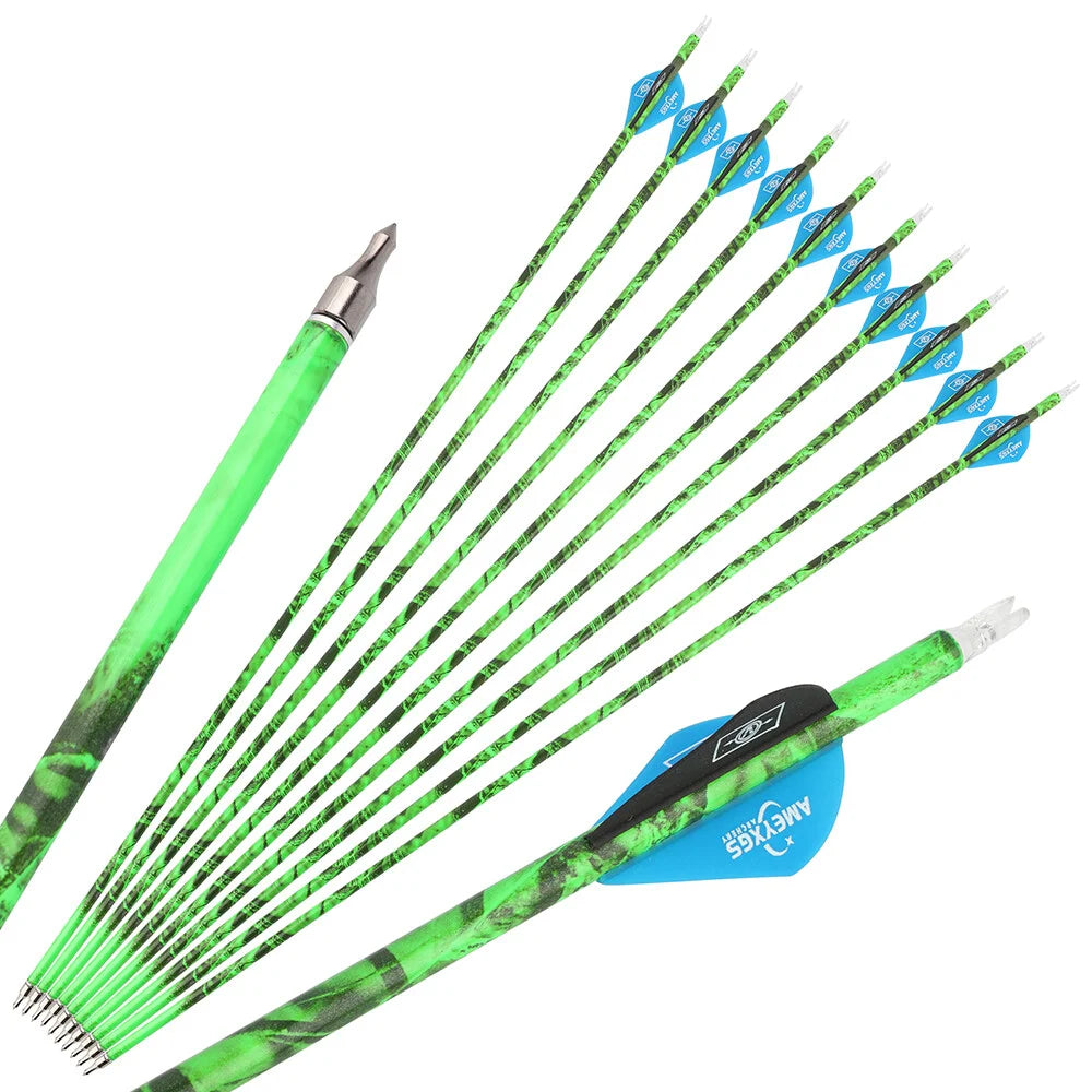 Archery Arrows 30 Inch Camo Mixed Carbon Spine 500 ID6.2mm with Rubber Vanes
