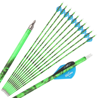 Archery Arrows 30 Inch Camo Mixed Carbon Spine 500 ID6.2mm with Rubber Vanes