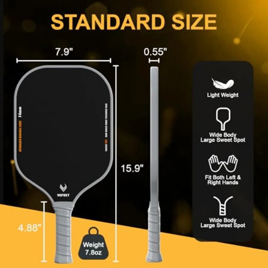 Pickleball Paddles Set of 2/4, USAPA Approved Carbon Fiber Surface Pickle Ball Set - 14mm PP Honeycomb Core of Lightweight Pick