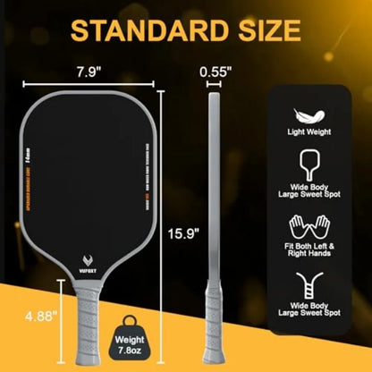 Pickleball Paddles Set of 2/4, USAPA Approved Carbon Fiber Surface Pickle Ball Set - 14mm PP Honeycomb Core of Lightweight Pick