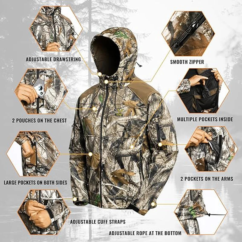 Quiet Hunting Suit Camouflage Softshell Hoodie Jacket  Men's
