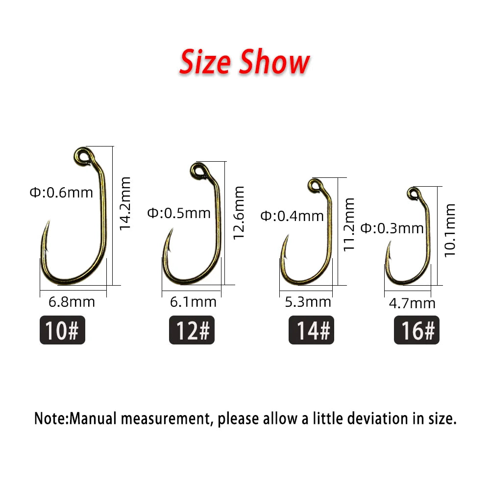 30pcs #10 #12# #14 #16 60°Angle Jig Hook Barbed High Carbon Steel Fly Tying Hook For Wet Euro Nymphs Trout Perch