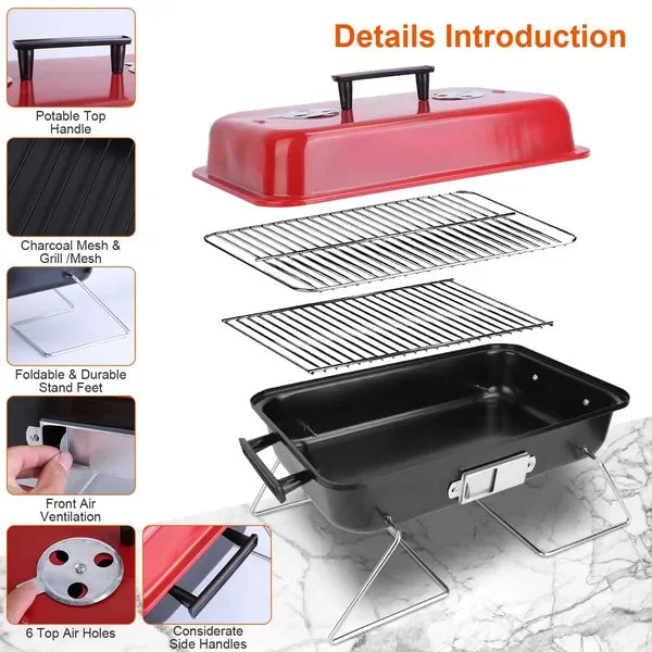 Portable Barbecue Smoker Charcoal Grill Outdoor Tabletop Grill Small Folding With Lid