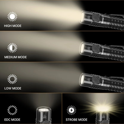 A USB-C Rechargeable  Flashlight Max Output 1200 LM IP68 Waterproof Magnetic