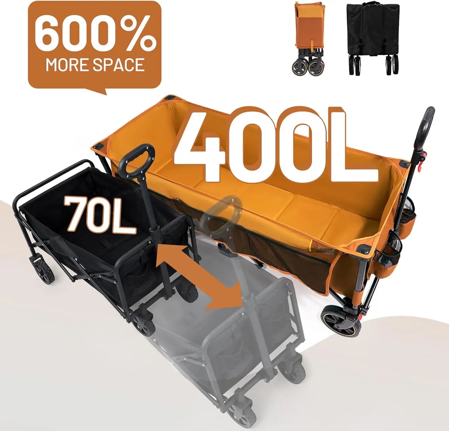 51.2'' Extended Collapsible Wagon Cart with Brakes and Cargo Net 350LBS  with Adjustable Handle