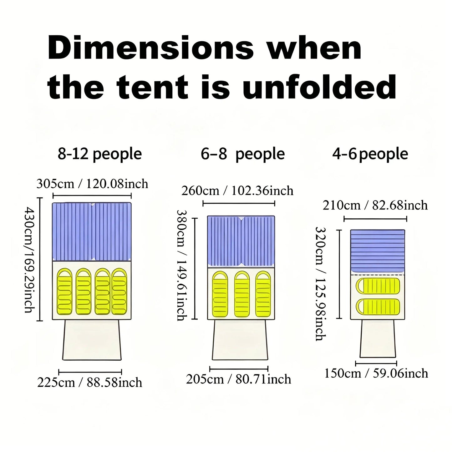4/8/12-person outdoor family camping tent with a removable awning;  multiple mesh windows provide ventilation ; windproof, waterproof, and UV-resistant; suitable for all seasons