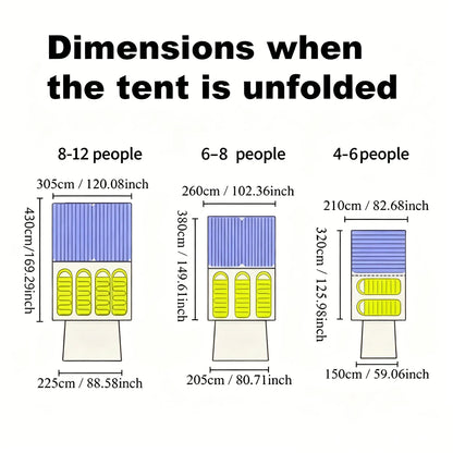 4/8/12-person outdoor family camping tent with a removable awning;  multiple mesh windows provide ventilation ; windproof, waterproof, and UV-resistant; suitable for all seasons