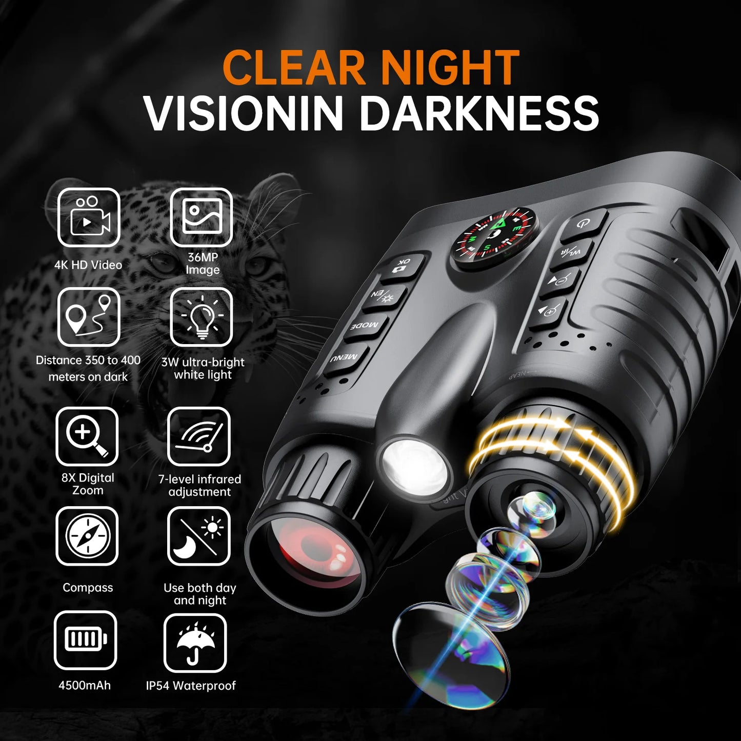 4K Night Vision Binoculars 8x Digital 400m Full Dark Infrared Night Vision for Hunting Camping Boating