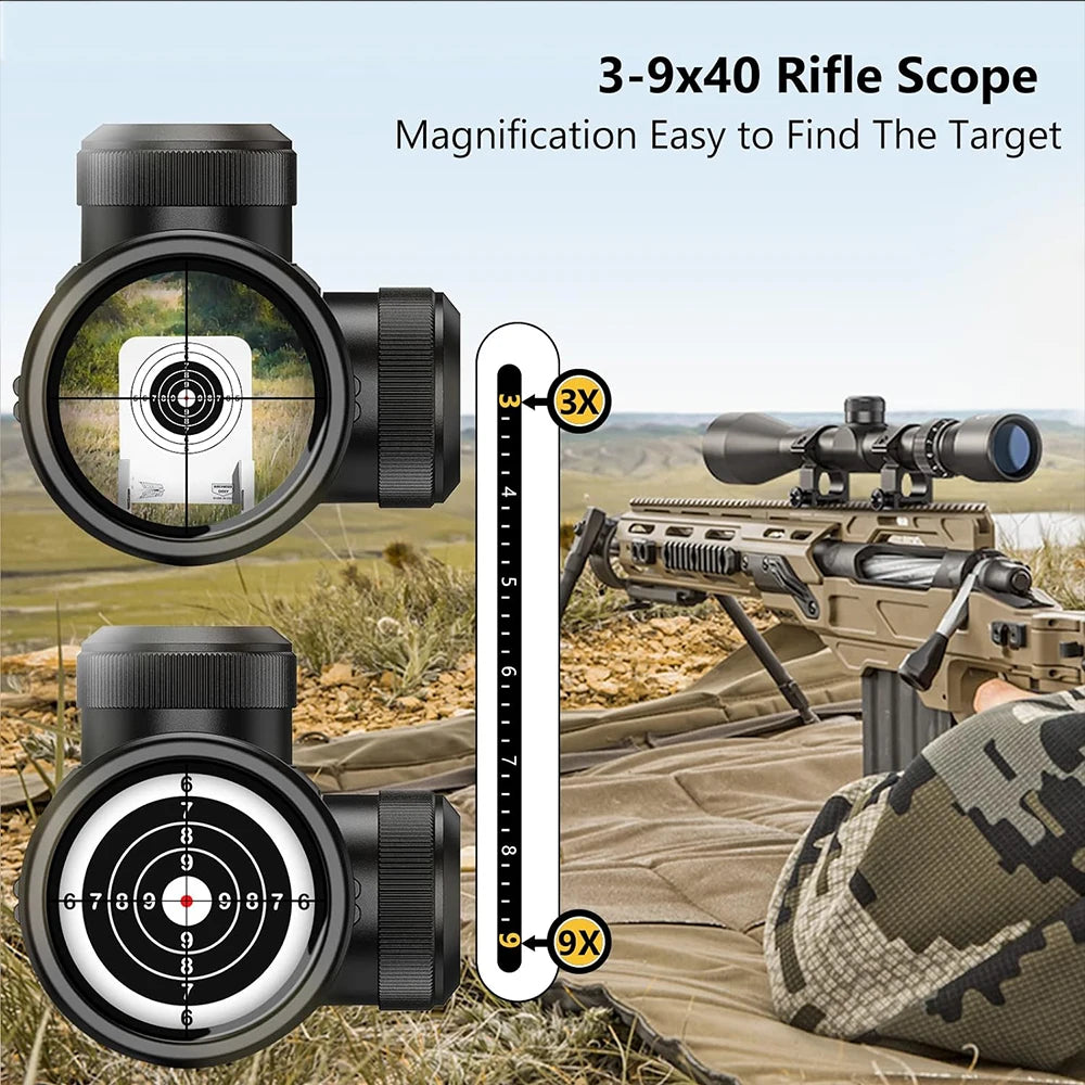 3-9X40 Hunting Deer  Rifle Scope Wire Mil Dot Reticle