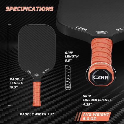 Pickleball Paddle, USA Pickleball Approved, 3K  Carbon Fiber Surface (CFS) High Grit & Spin, with 16MM Polypropylene