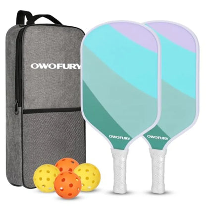 Fiberglass Pickleball Paddles Set of 2, Pickle Ball Racket Lightweight Honeycomb Core Control Paddle, with 4 Indoor Outdoor Bal