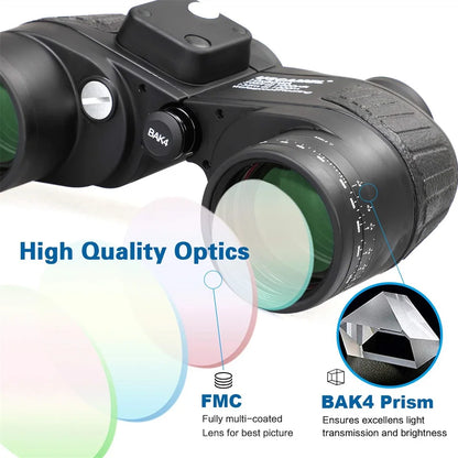 10x50 Binoculars with Rangefinder Compass BAK4 Prism FMC Lens eFogproof Waterproof Long Range