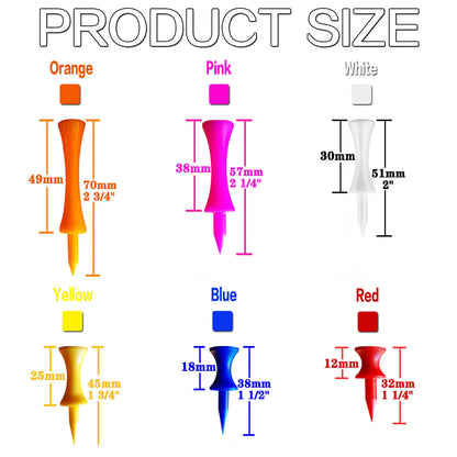 Golf Tees Plastic Unbreakable Mixed Sizes 100 Count