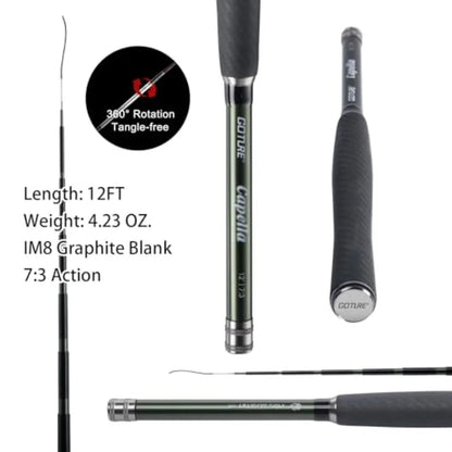 12Feet Rod Combo 24T 30T Carbon Fiber Backpacking Fly Fishing Kit with 30 Flies Tippet and Storage Bag