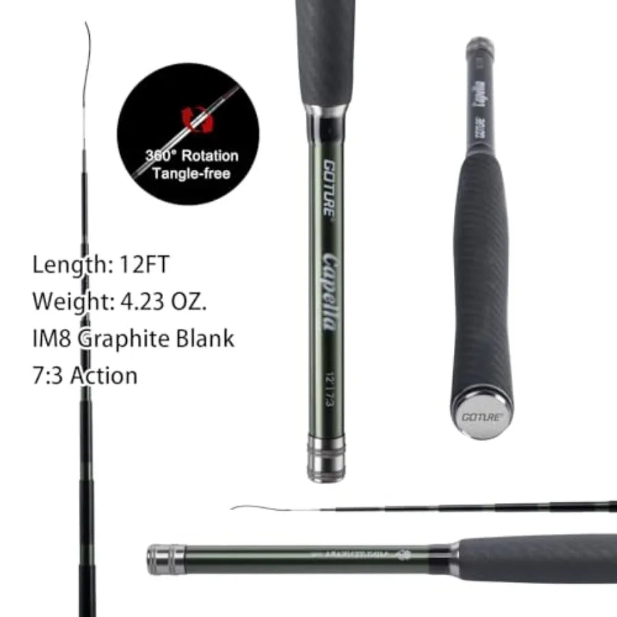 12Feet Rod Combo 24T 30T Carbon Fiber Backpacking Fly Fishing Kit with 30 Flies Tippet and Storage Bag