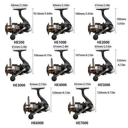 1 Piece Two-Hand Rotating Fishing Reel, He1000-7000 Series, 5.2:1 Gear Ratio, 22.05lb Extraction, Smooth and Sensitive Aluminum Alloy Body, Pa Nylon, Left/Right Hands Can Be Changed, Suitable for Freshwater and Saltwater