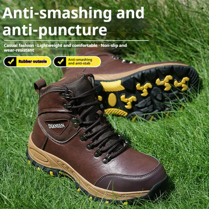 High Top Men Work Shoes Anti-Puncture Anti-smash   Slip Resistant Wate Resistant Hiking Boots