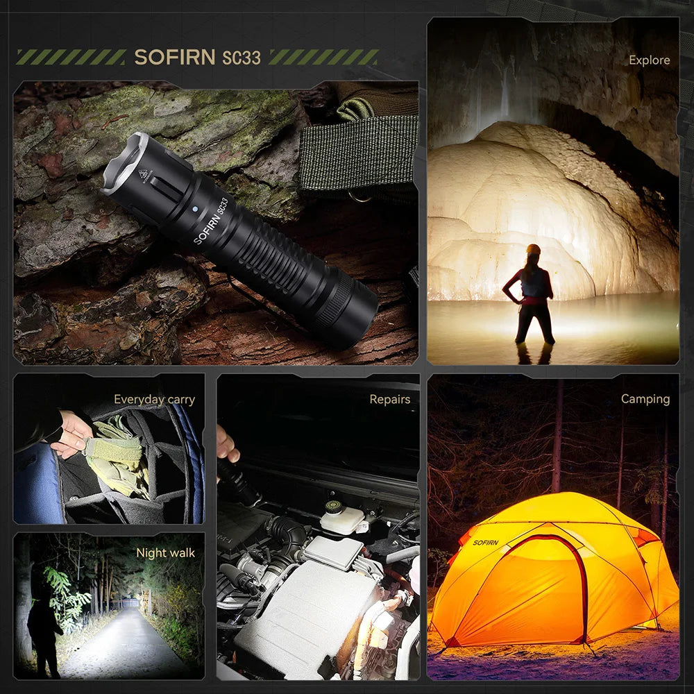 LED Tactical Flashlight XHP70.3 HI  5200lm Powerful 21700 Type C Rechargeable