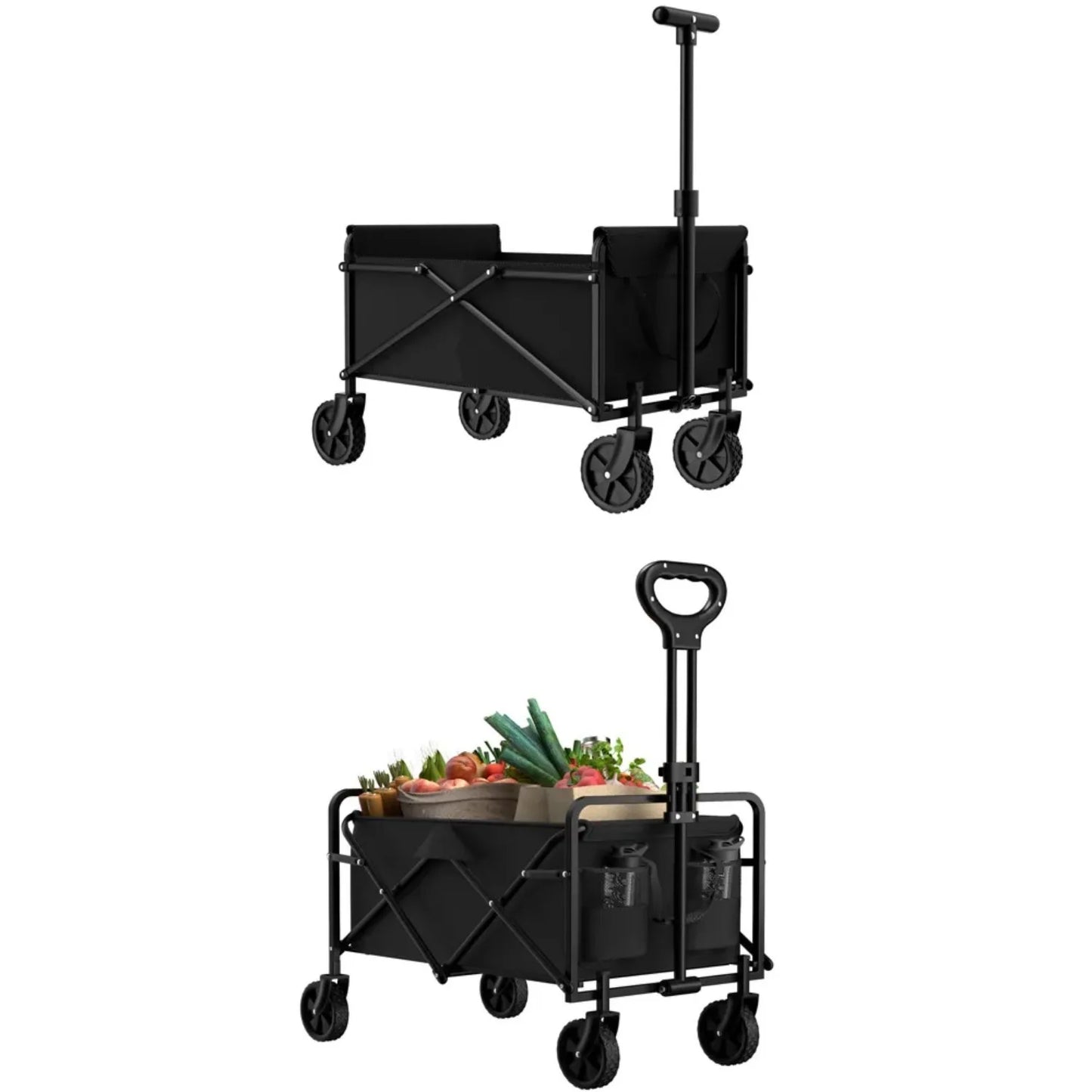 4-Wheel Foldable  Handcart | Heavy-Duty Cargo Transport w/ One-Hand Carry | Portable Foldable Design for Easy Storage