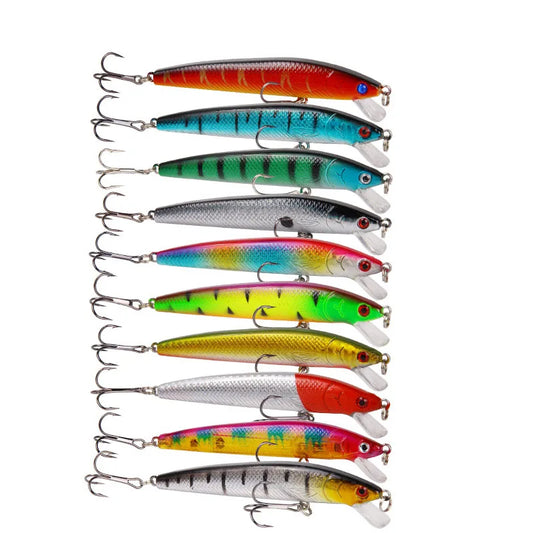 10Pcs Long Tail Minnow Fishing Lure 10cm 9g Floating Hard Bait Artificial Wobbler Crankbait