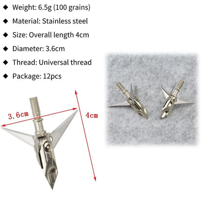 Stainless Steel Broadheads 12pcs 3 Blades 100 Grain Screw-in Arrow Tips