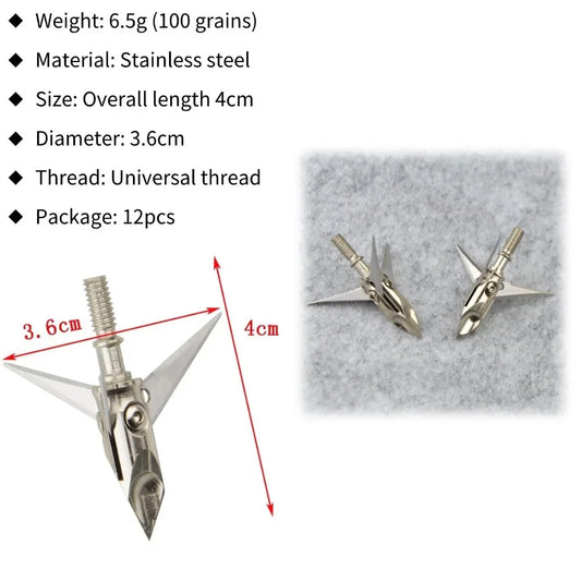 Stainless Steel Broadheads 12pcs 3 Blades 100 Grain Screw-in Arrow Tips