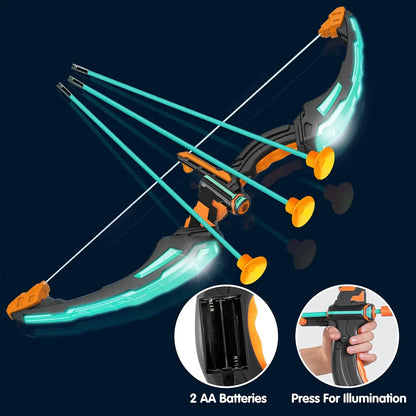 Kids Bow and Arrow Set LED Light Up Archery Toy With 9 Suction Cup Arrows Target for Kid Ages 6-12