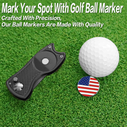 Golf Divot Repair Tool 1 Pack with Magnetic Ball Marker, Foldable
