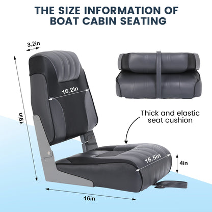 2 Pack Folding Boat Seats Low Back, Fishing Boat Seat with Thickened Sponge Padding, Weather-Resistant Captain Chairs