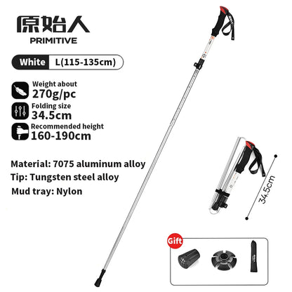 PRIMITIVE Walking Stick 3 Sections Foldable Ultralight Aluminum Alloy Hiking Pole Quick Open Outdoor Travel Hiking Trekking Pole