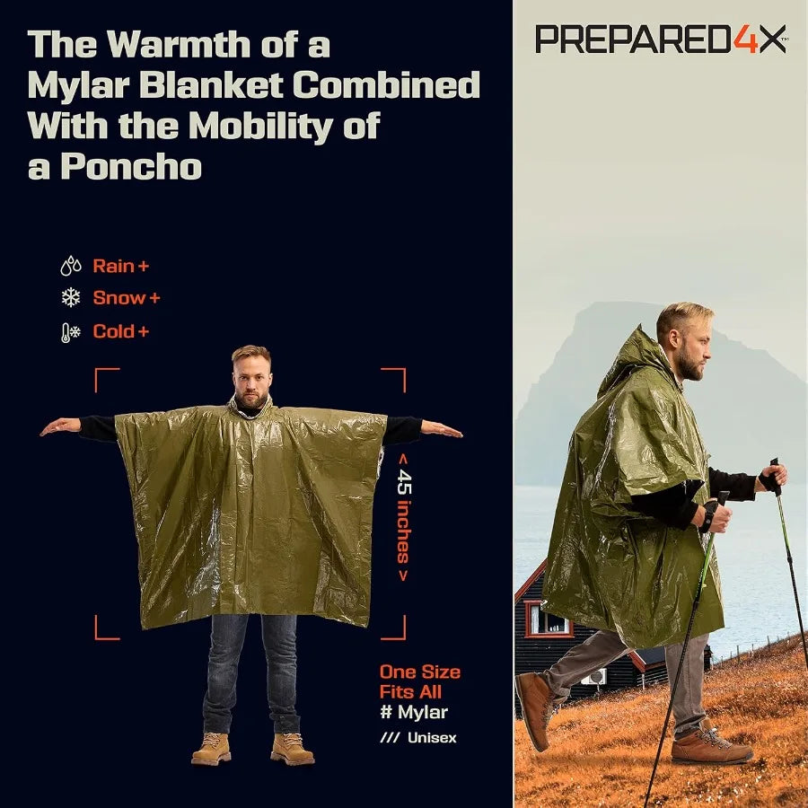 Emergency Poncho and Mylar Blanket Liner Waterproof Wind Resistant  Compact Survival