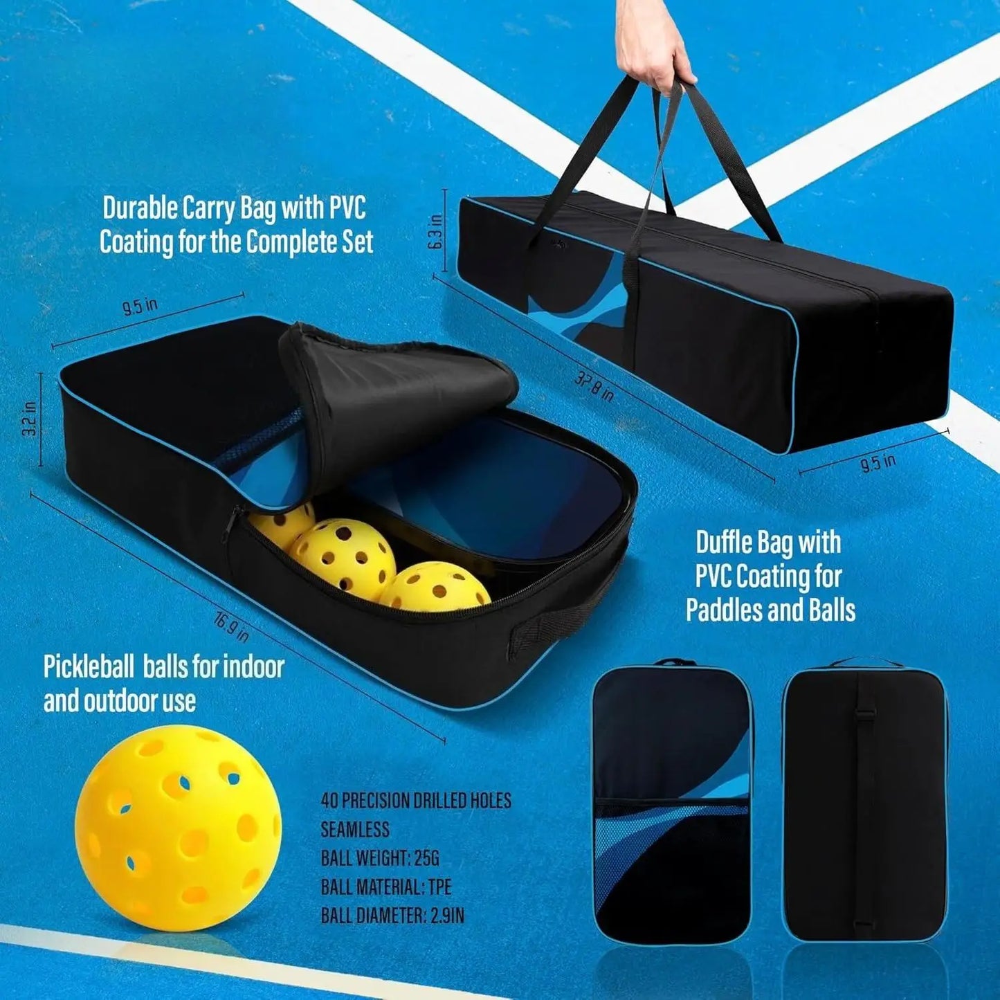 -Portable Pickleball Set with Net  4 USAPA Approved Graphite Paddles, Duffle Bag, Regulation Size Pickleball Net System,