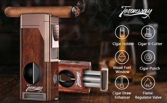 Cigar Lighter 4 Jet Flame Cigar Cutter Cigar  Windproof Butane