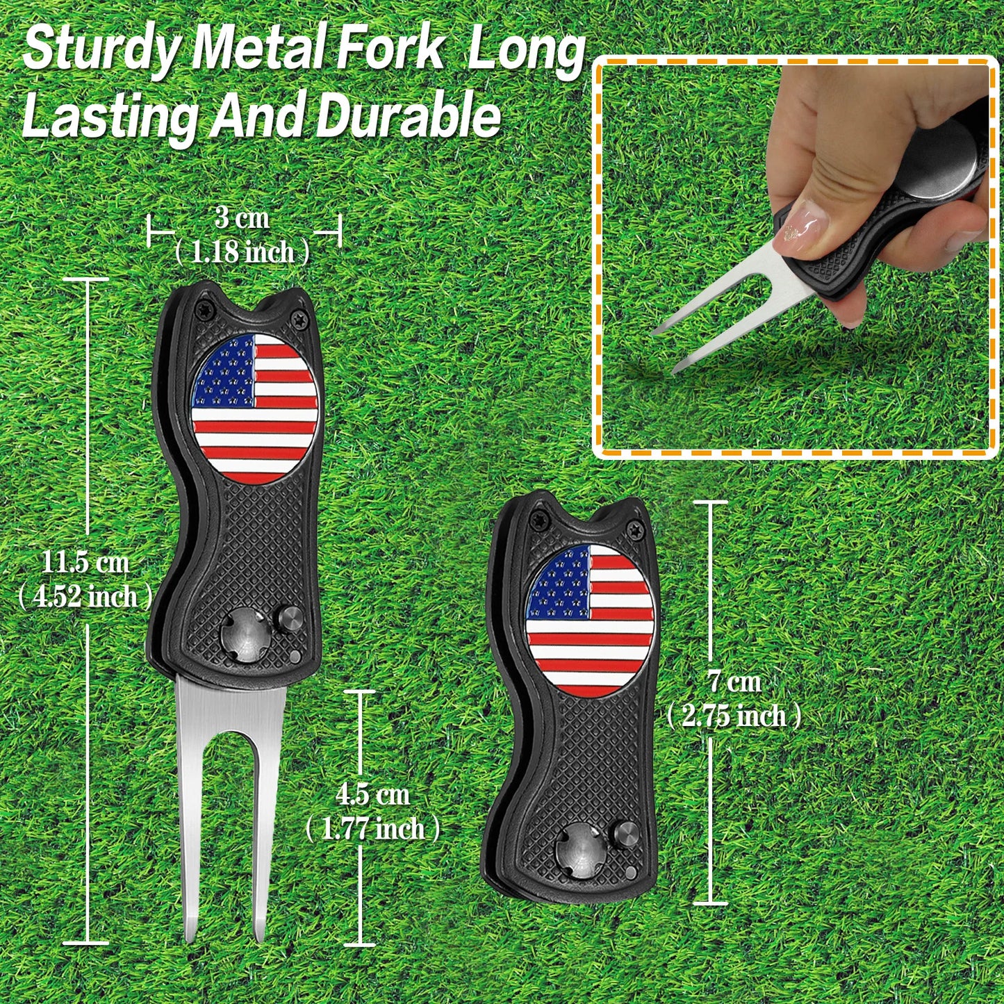 Golf Divot Repair Tool 1 Pack with Magnetic Ball Marker, Foldable