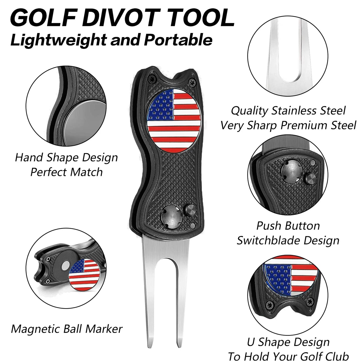 Golf Divot Repair Tool 1 Pack with Magnetic Ball Marker, Foldable