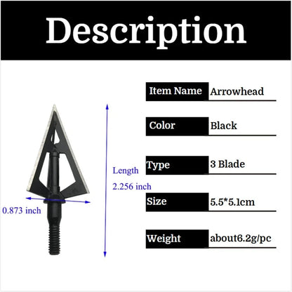 Archery Broadheads 12pcs 100 Grain 3 Fixed Blades Stainless Steel Screw-in