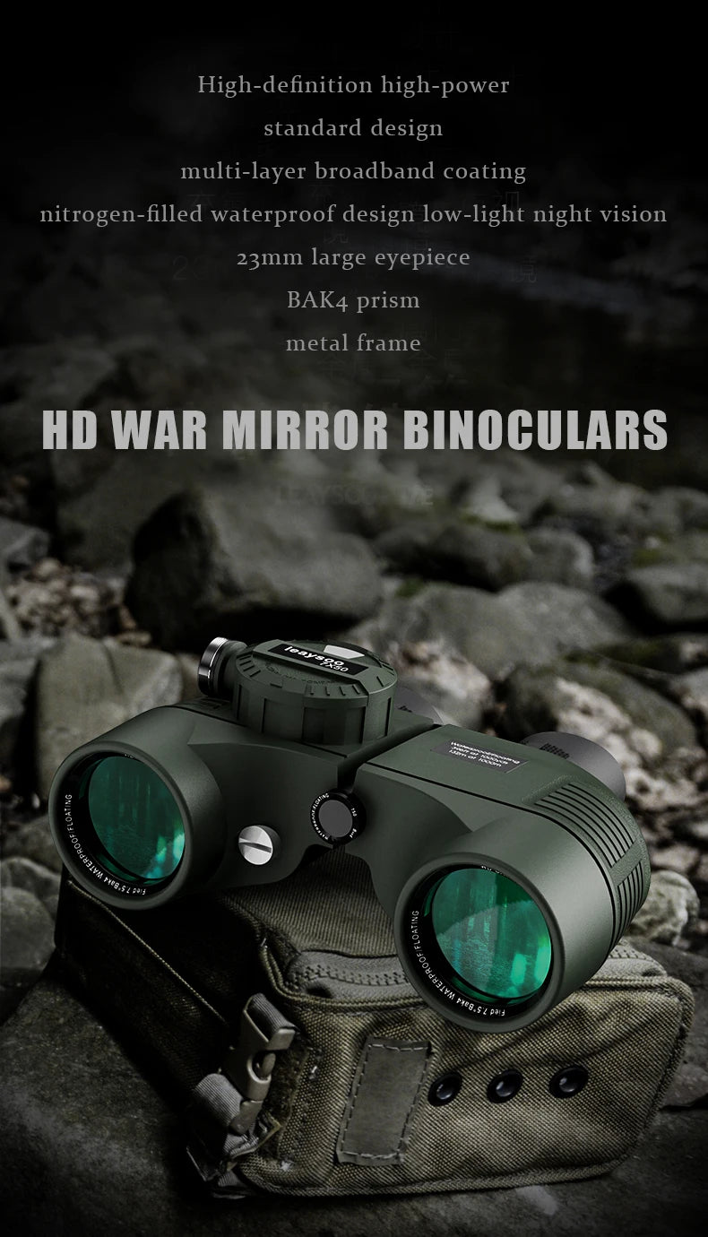 7x50 HD Binoculars High Power Low Light Night Vision Binoculares with Directional Compass Rangefinder