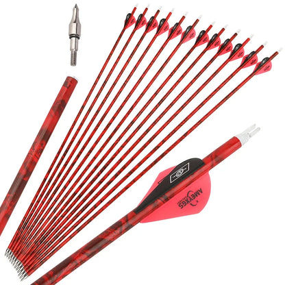 Archery Arrows 30 Inch Camo Mixed Carbon Spine 500 ID6.2mm with Rubber Vanes