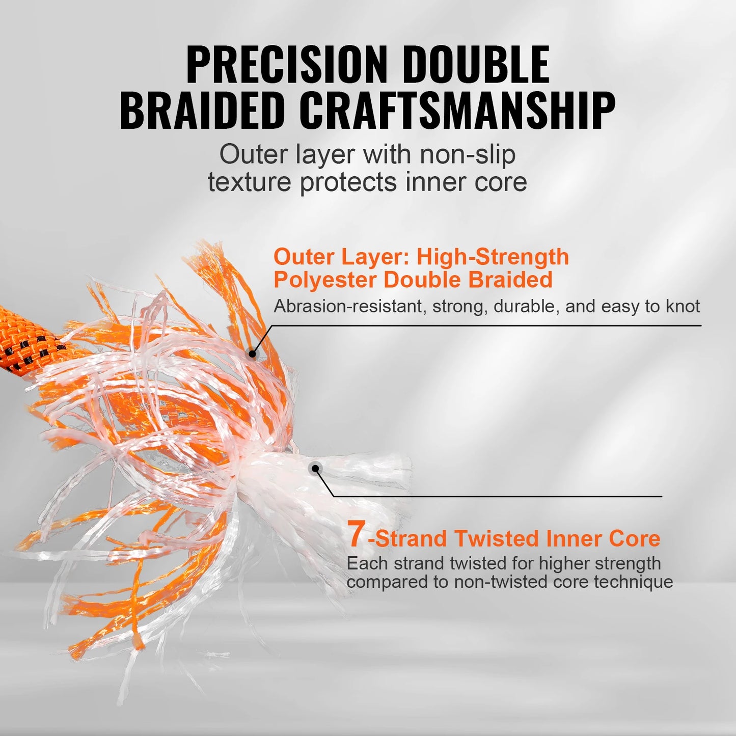 120ft Dual-Weave Polyester Cord 3/8 1/2in 48-Strand Rope