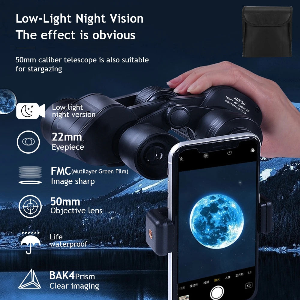 180x100 Zoom  Professional HD BAK4-Prism Powerful Binoculars Day Night Vision Long Range Outdoor Waterproof