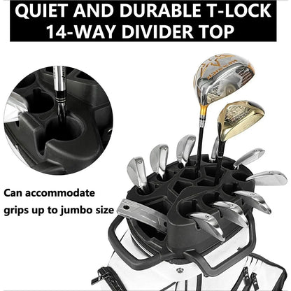 Cart Bag T-Lock 14 Way Full-Length Divider Top Fixed Slots Clubs