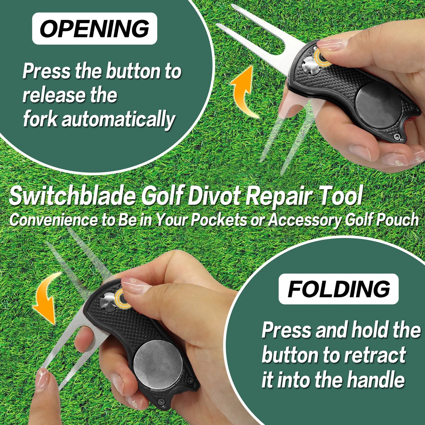 Golf Divot Repair Tool 1 Pack with Magnetic Ball Marker, Foldable